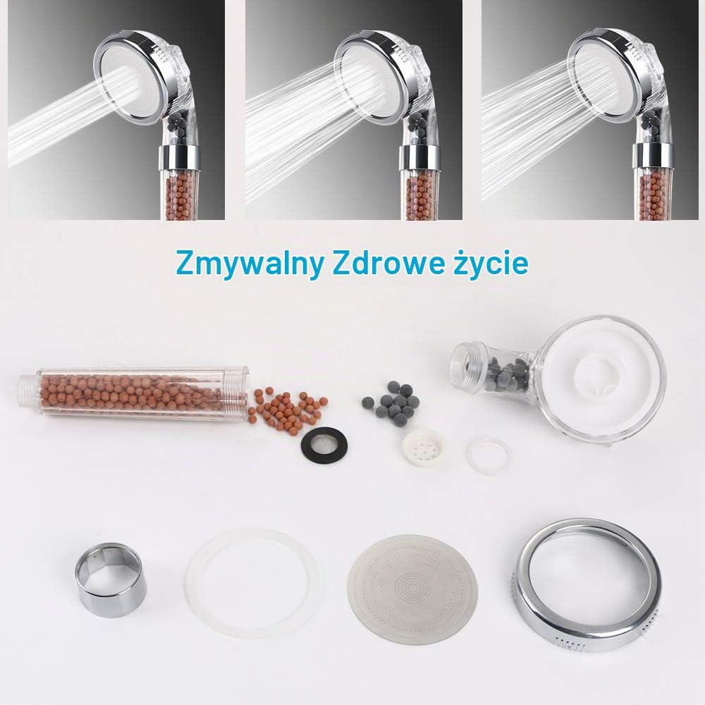 Detalle 1 de Vicloon D-3DHS+LZQ-FBA – słuchawka prysznicowa z filtrem mineralnym, 3 tryby