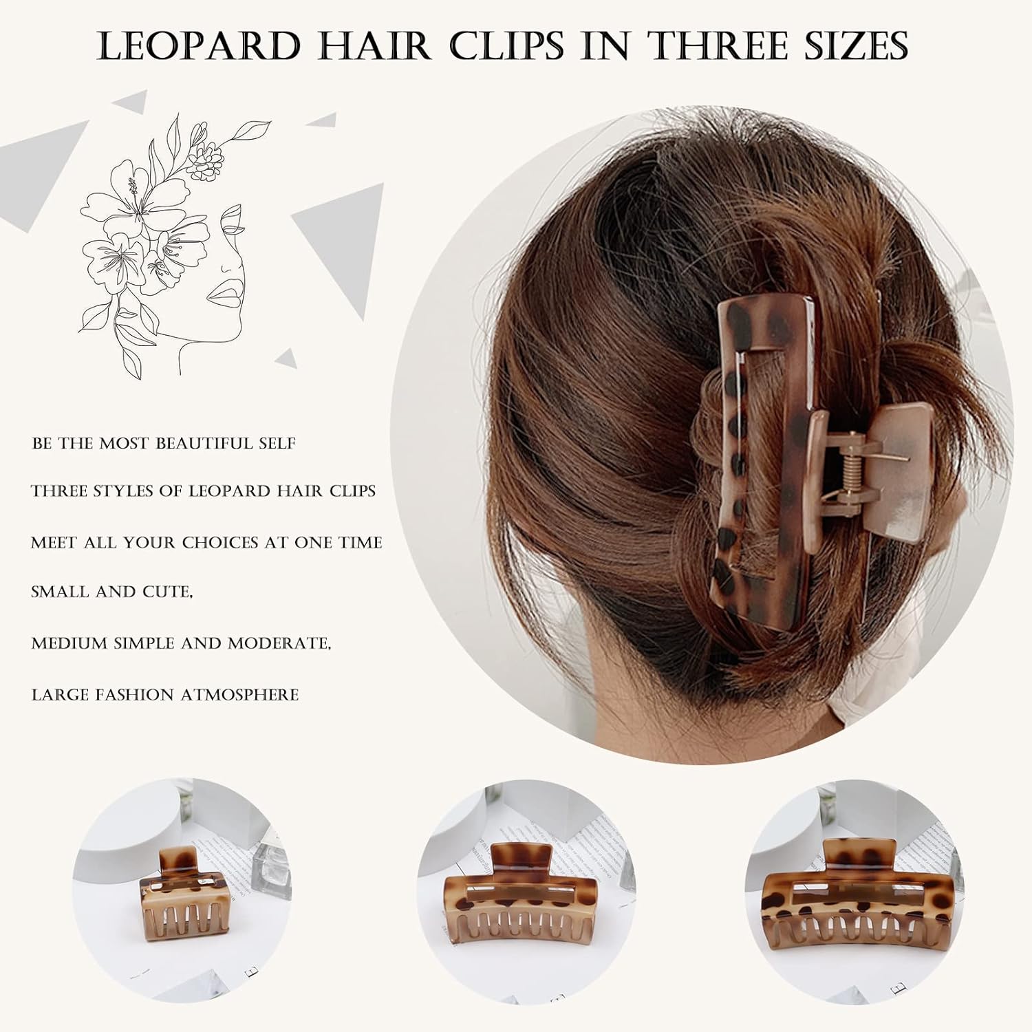 Thumbnail 3 de Kavya große Haarklammer (3er-Set) eckig mit Leopardenmuster – rutschfeste Claw Clips für langes Haar
