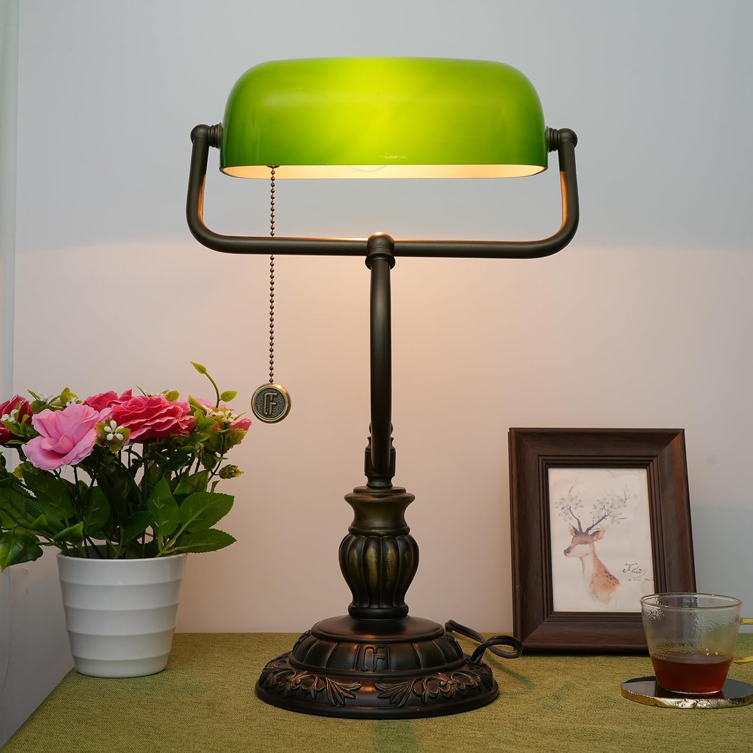 Thumbnail 5 de Blivuself Green Bankers Lamp with Stained-Glass Shade – retro bedside or desk reading light
