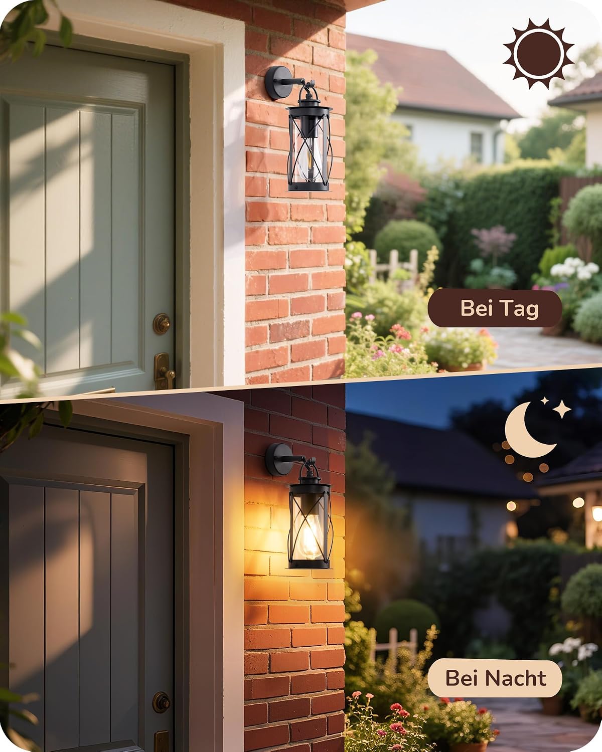 Detalle de EDISHINE Wandleuchte Außen/Innen – Retro-Design mit Aluminiumrahmen, IP44, E27