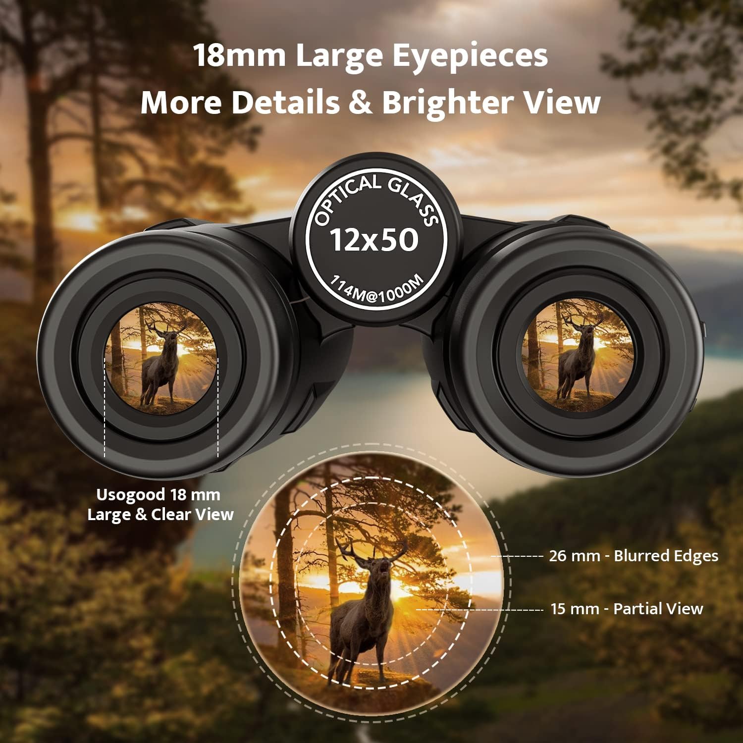 Detalle 2 de usogood BaK-4 12x50 high-power binoculars for birding 🔭