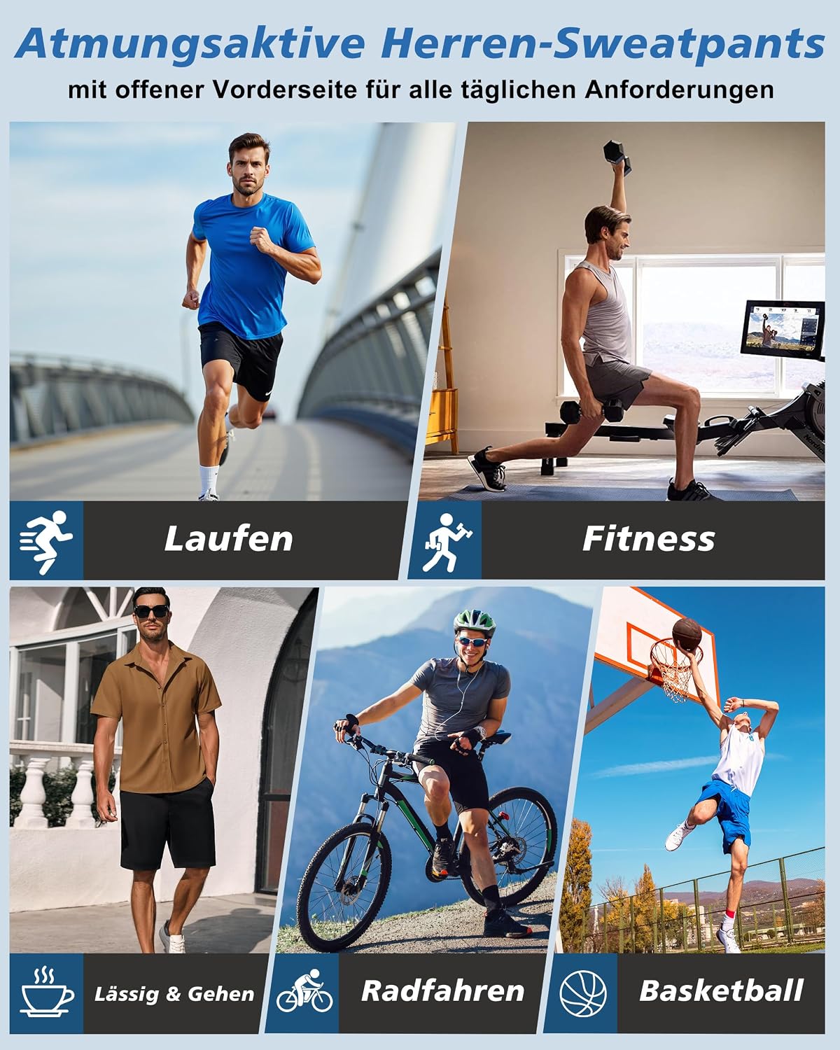 Detalle 2 de Zoofly 2er Pack Herren Sportshorts Sommer mit Reißverschluss-Taschen – Atmungsaktiv, schnell trocknend