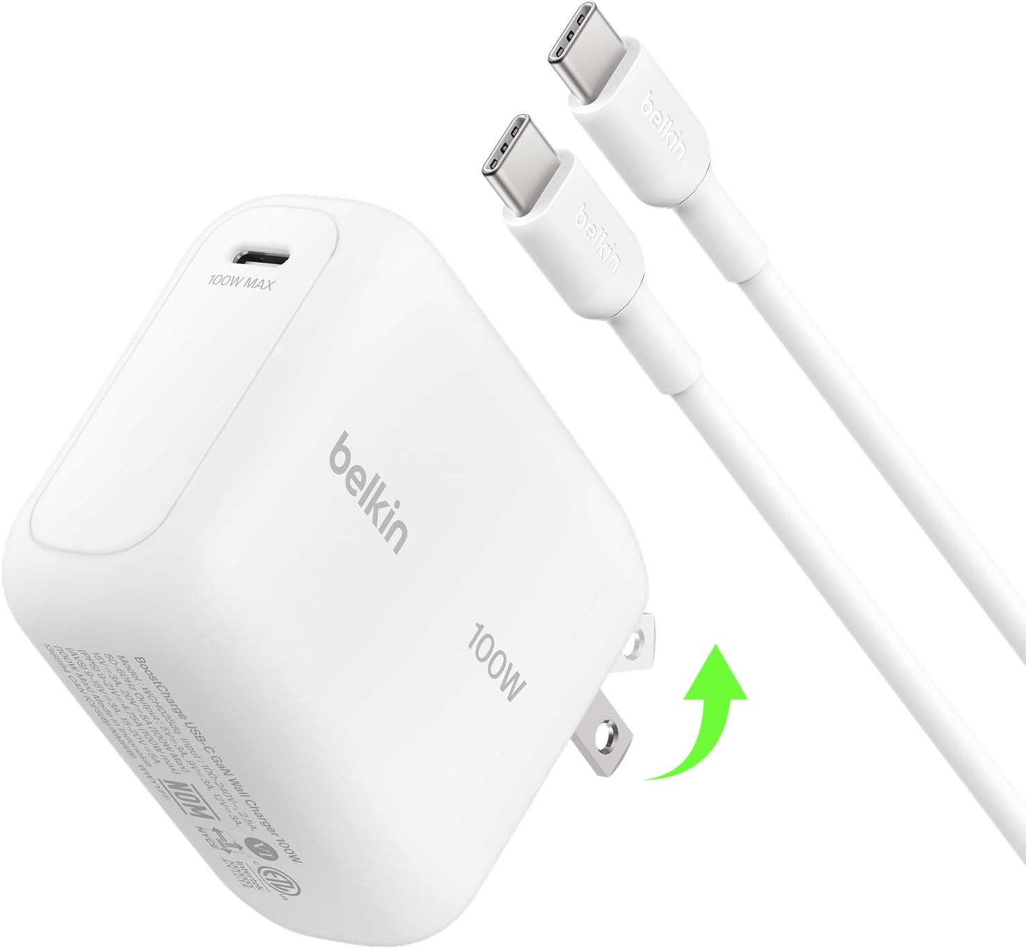 Detalle de Belkin WCH025qc1.5WHB6 100W USB-C充電器、PD 3.2・PPS・AVS対応、1.5mケーブル付属