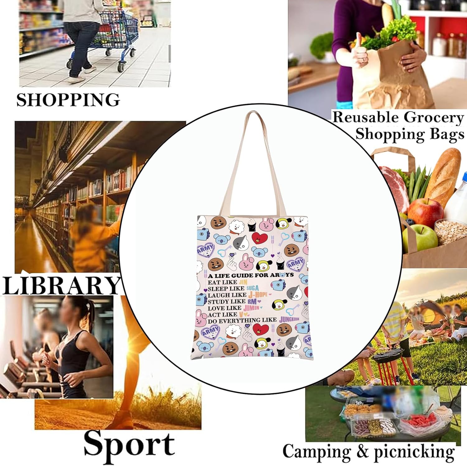 Detalle de PXTIDY K-pop Characters Shoulder Bag: Practical K-Pop Fan Tote