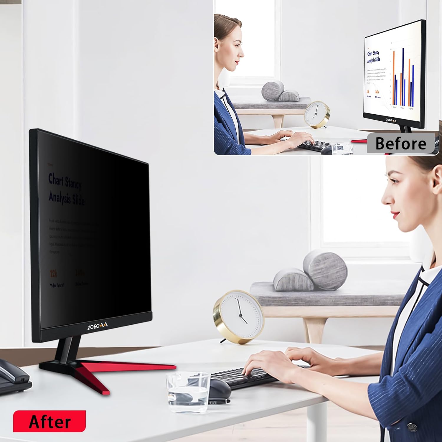 Detalle de ZOEGAA 2-Pack 27-Inch Privacy Screen – 16:9, Removable & Anti-Blue Light