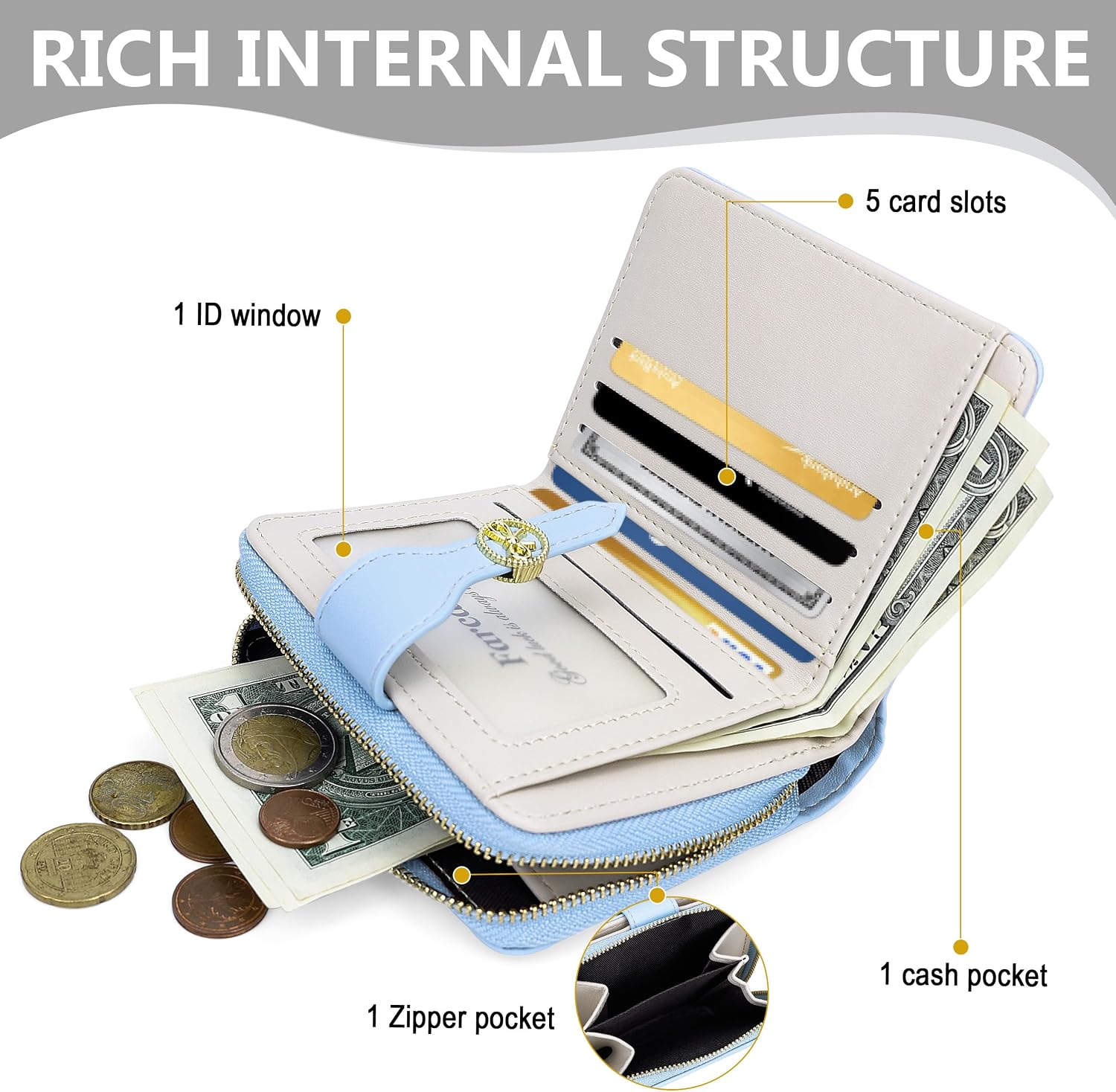 Thumbnail 3 de Farcauo mini porte-monnaie pour femme à nœud bleu – format portefeuille compact