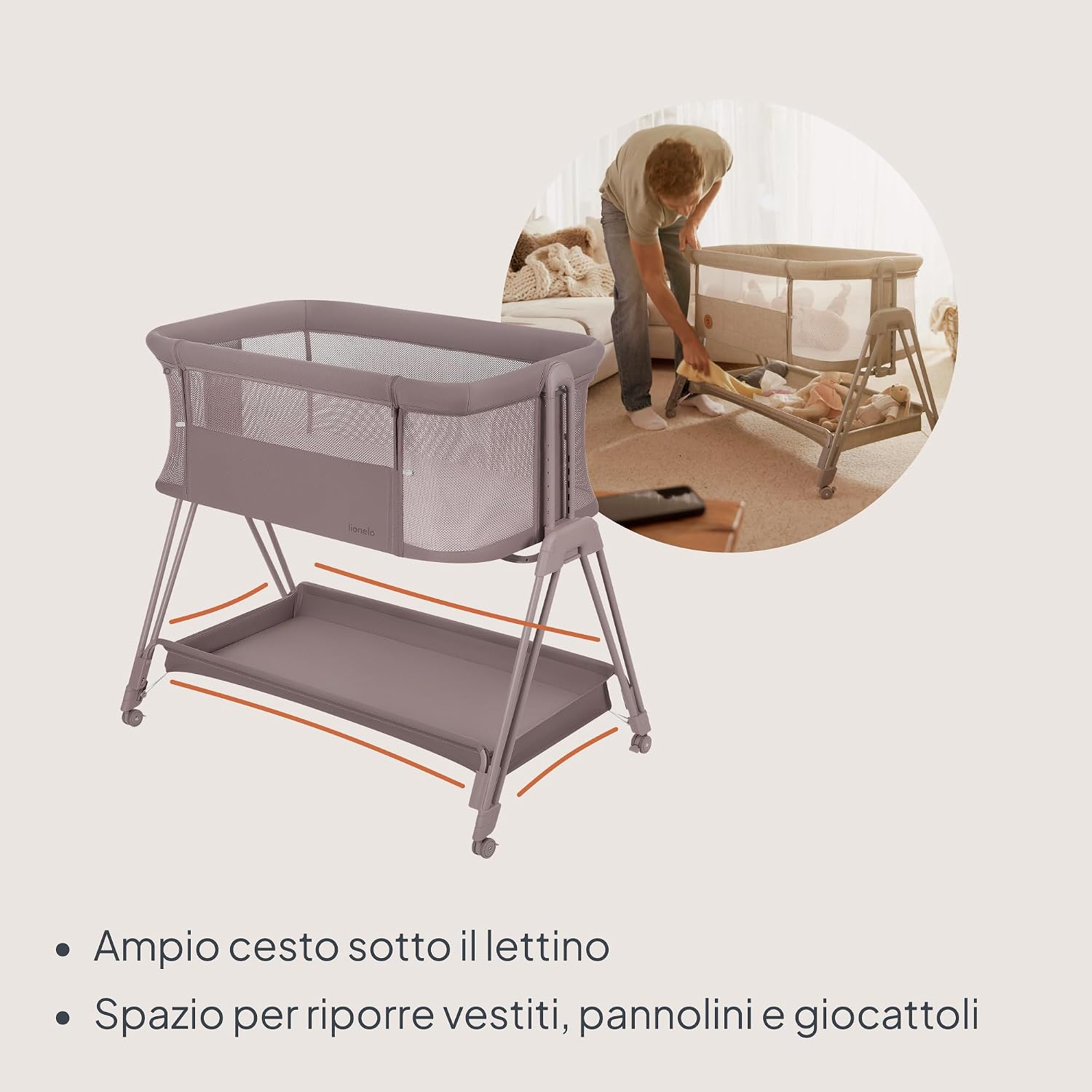Thumbnail 2 de lionelo LUNA: Lettino portatile con materasso per co-sleeping, da neonato a 9 kg