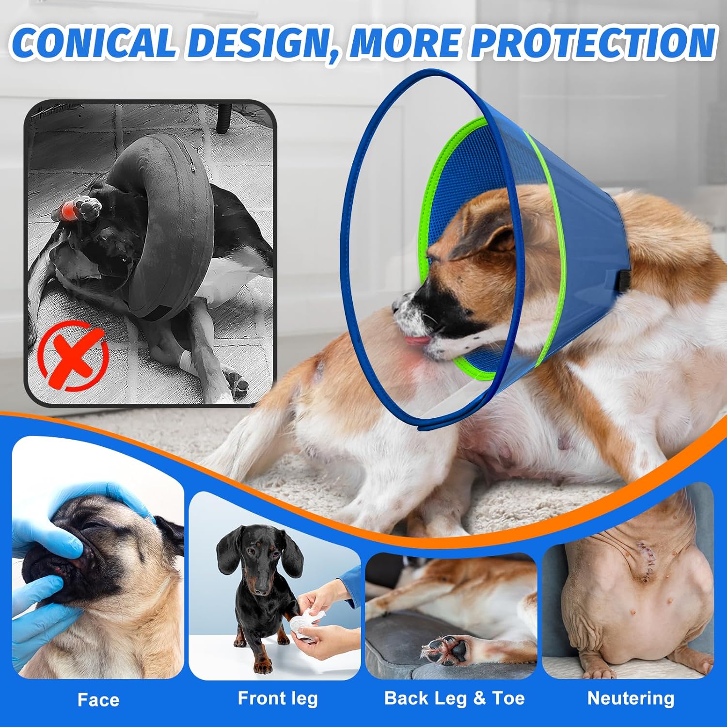 Detalle de Supet Dog Cone Collar with Soft Pad, Transparent Elizabeth Recovery Collar for All Dog Sizes