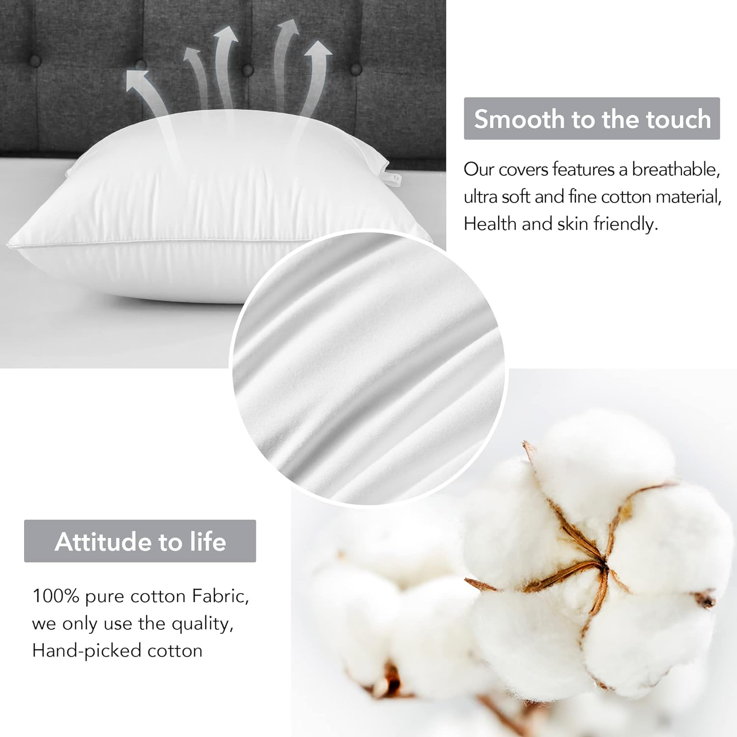 Detalle 1 de FAVRIQ 20 x 20 Pillow Inserts, Set of 2, Cotton Covers, Polyester Fill