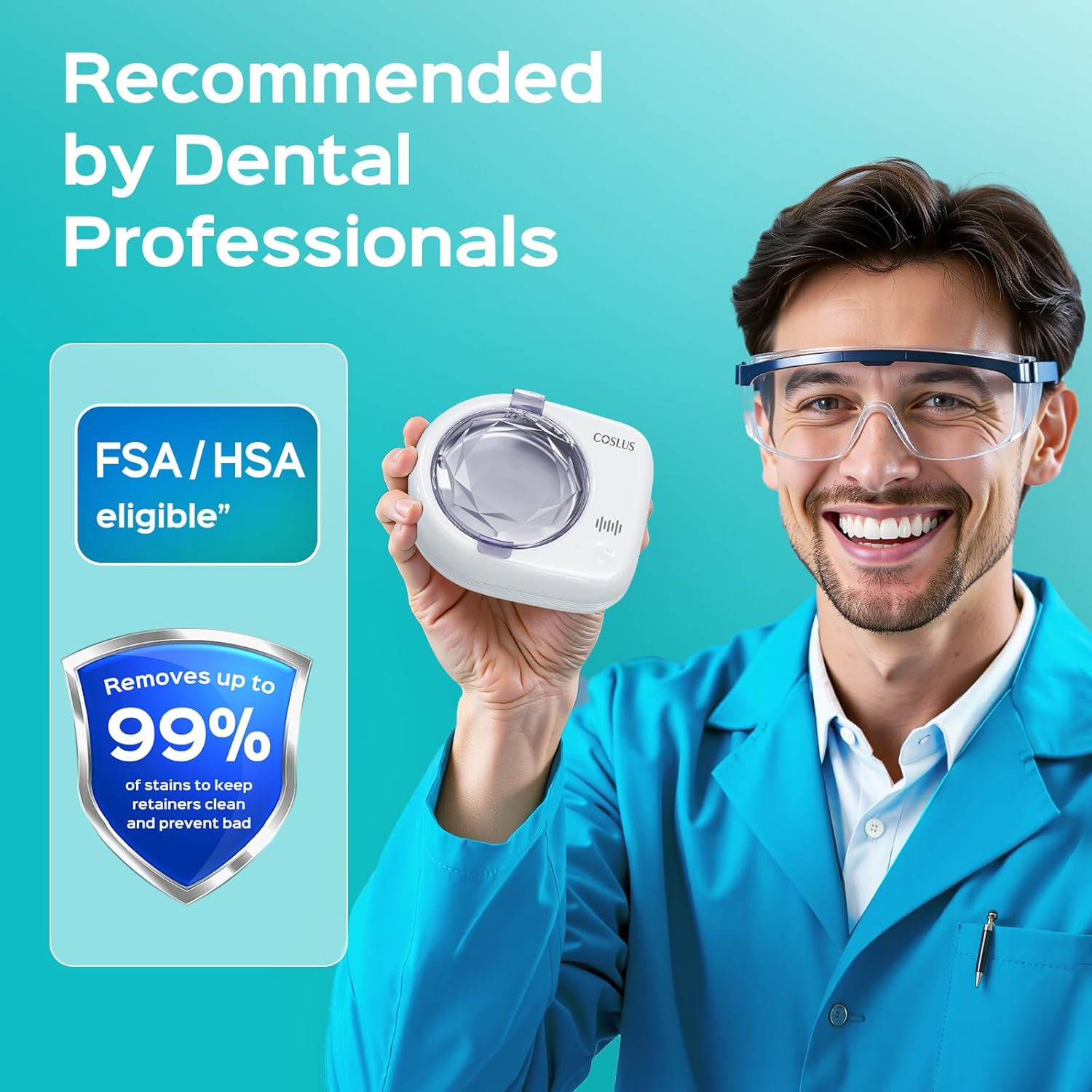 Thumbnail 2 de COSLUS C50 Portable Ultrasonic Retainer Cleaner (50kHz) with cordless wireless charging