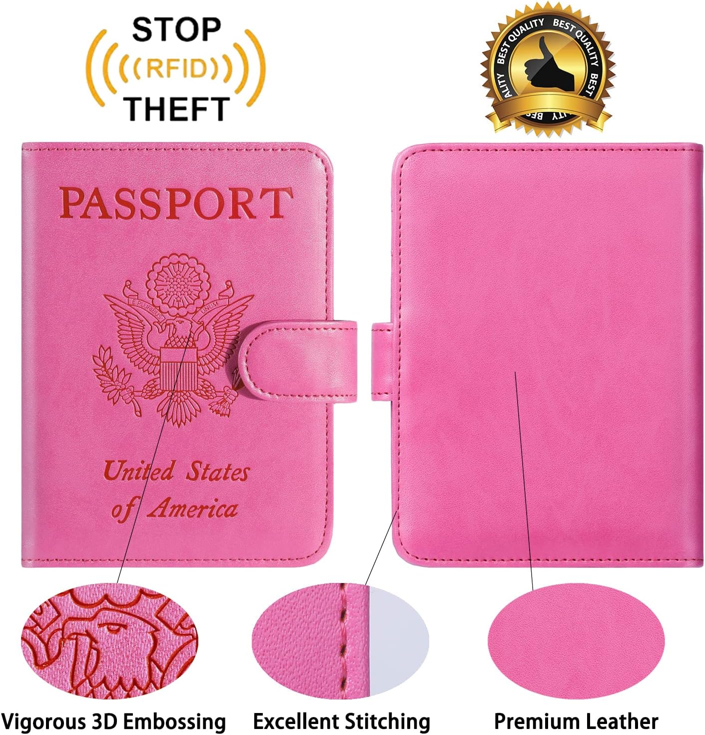 Thumbnail 1 de Passport Holder Cover Wallet RFID Blocking Leather Card Case Travel Accessories for Women Men (Pink)