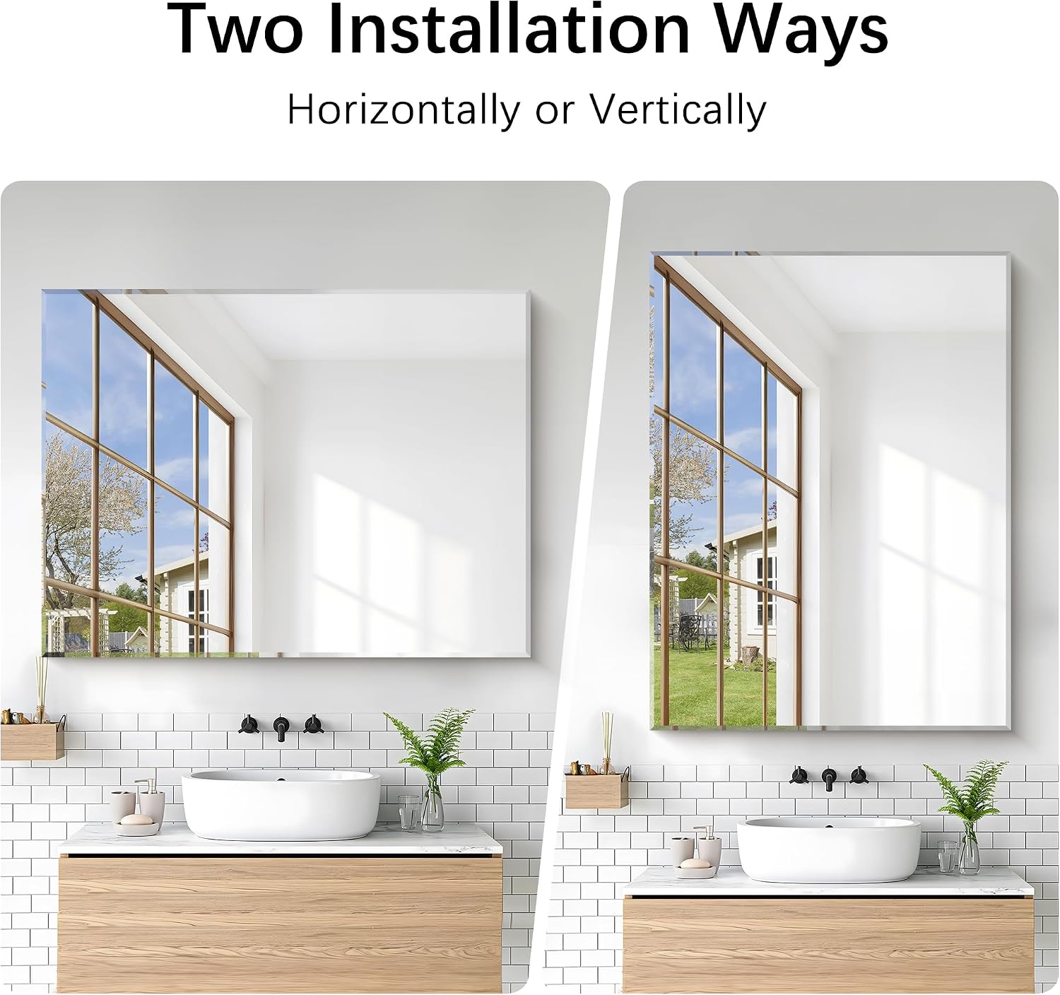 Detalle de BONEWEI 30 x 40-Inch Frameless Wall Mirror with Bevelled Edge