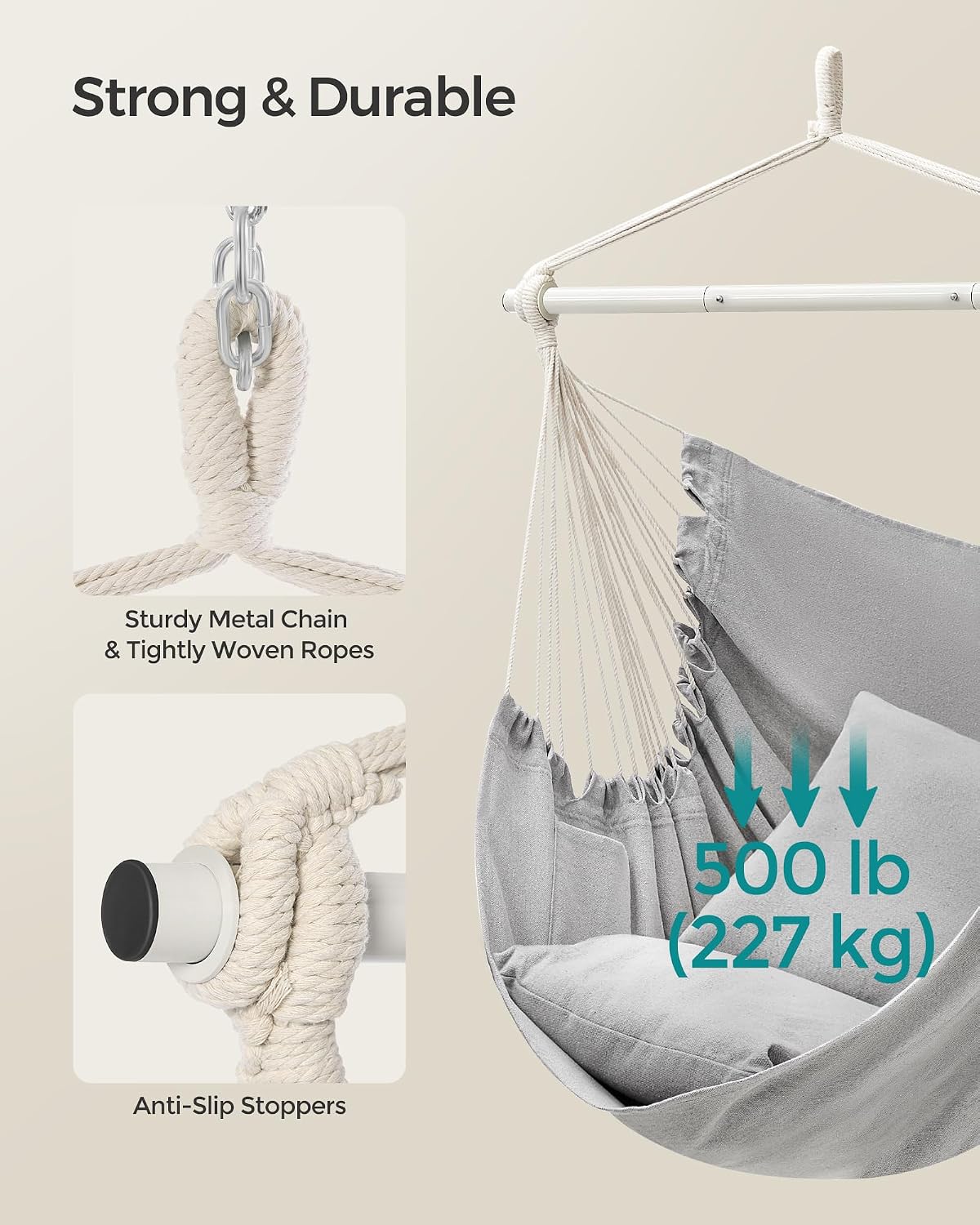 Detalle de SONGMICS Hammock Chair, 330.7 lb Capacity