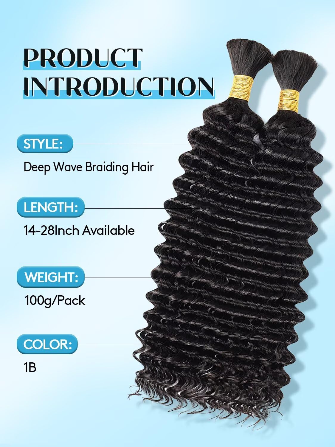 Detalle de Boho Hair for Braiding: 18 Inch Curly Virgin Human Hair, 2 Bundles (100g) in Natural Black