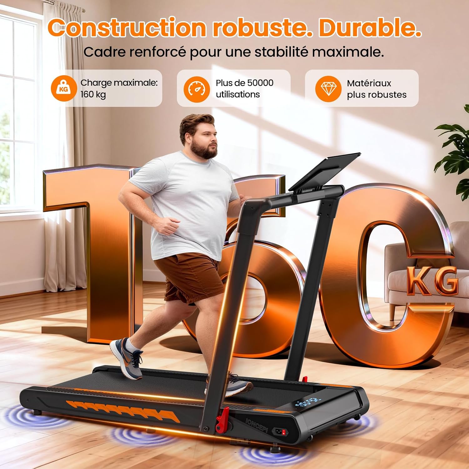 Detalle de Tapis de Course 6 en 1 Kalwol: pliable, inclinable à 10% et haut-parleur intégré