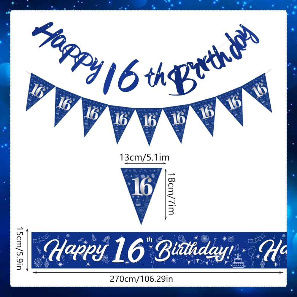 Thumbnail 3 de 16th Birthday Decorations Navy Blue & Silver 9ft 🎉