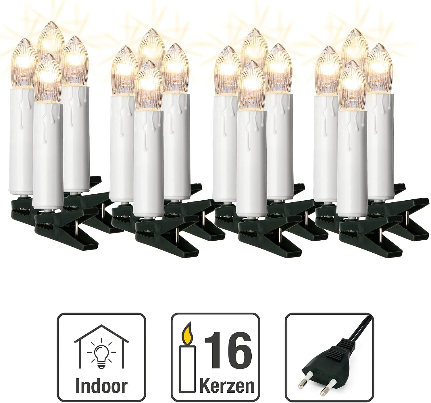 Thumbnail 1 de Hellum guirlande sapin claire pour intérieur avec prise, 16 bougies blanches effet cire fondue – 6,0 m