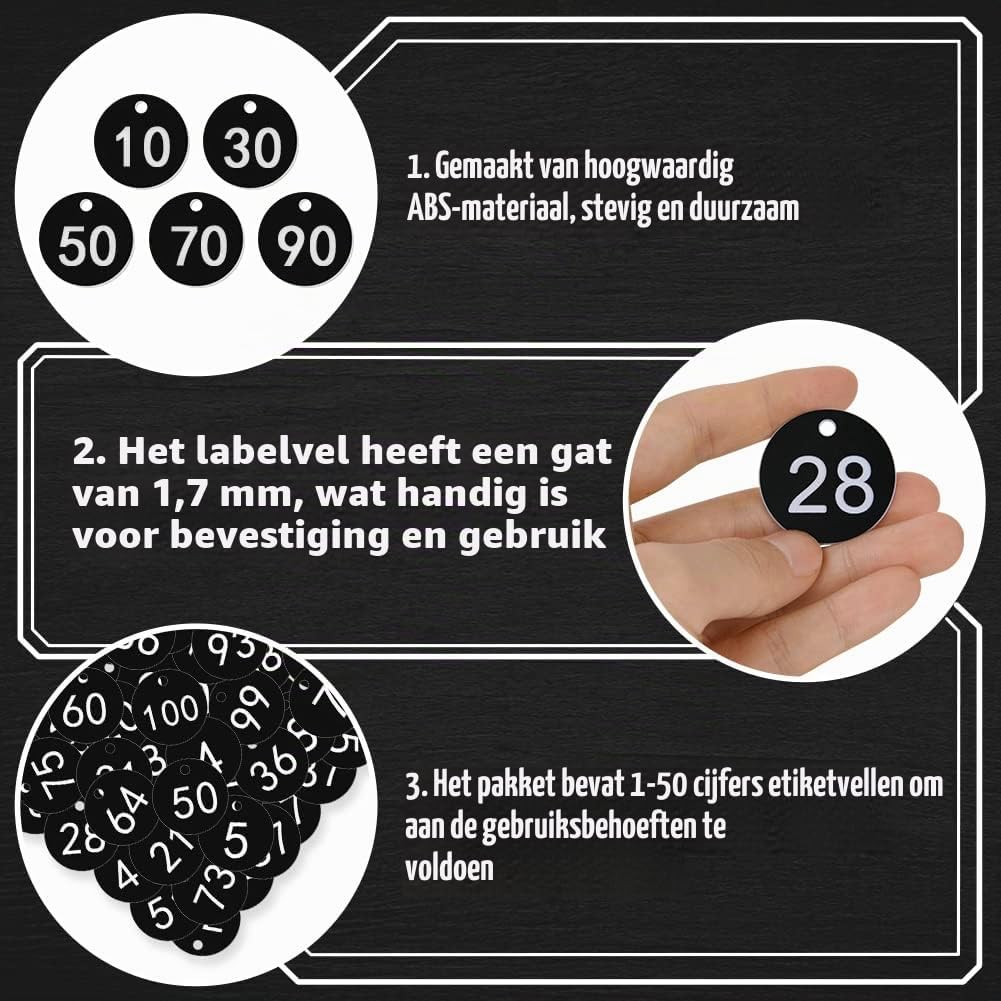 Detalle de OFFCUP 1-100 noir ronde genummerde labels van ABS, 3,5 cm