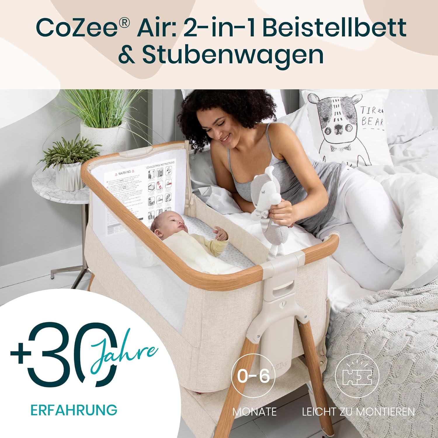Thumbnail 1 de Tutti Bambini CoZee Air Beistellbett & Reisebett mit Matratze – Walnuss & Naturweiß