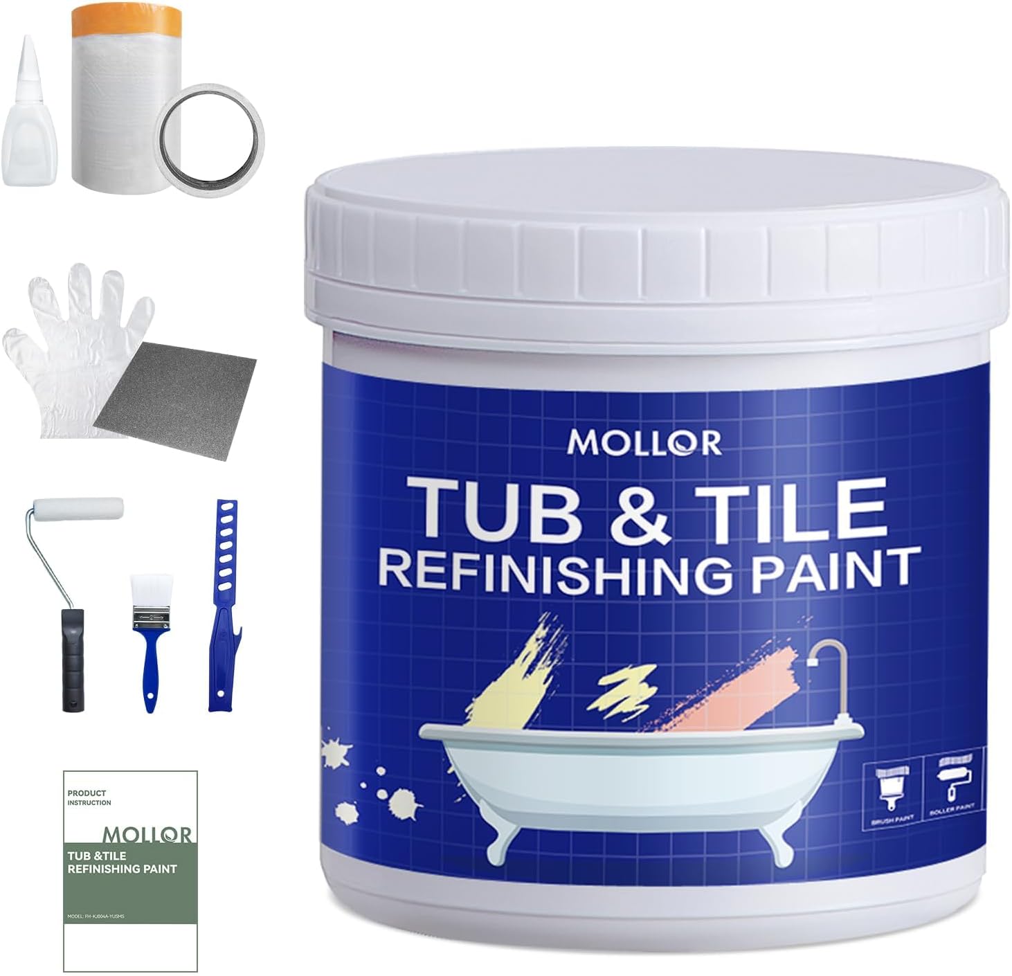 Detalle de Mollor MO073-21 Tub and Tile Refinishing Kit, 35 oz White Semi-Gloss Paint