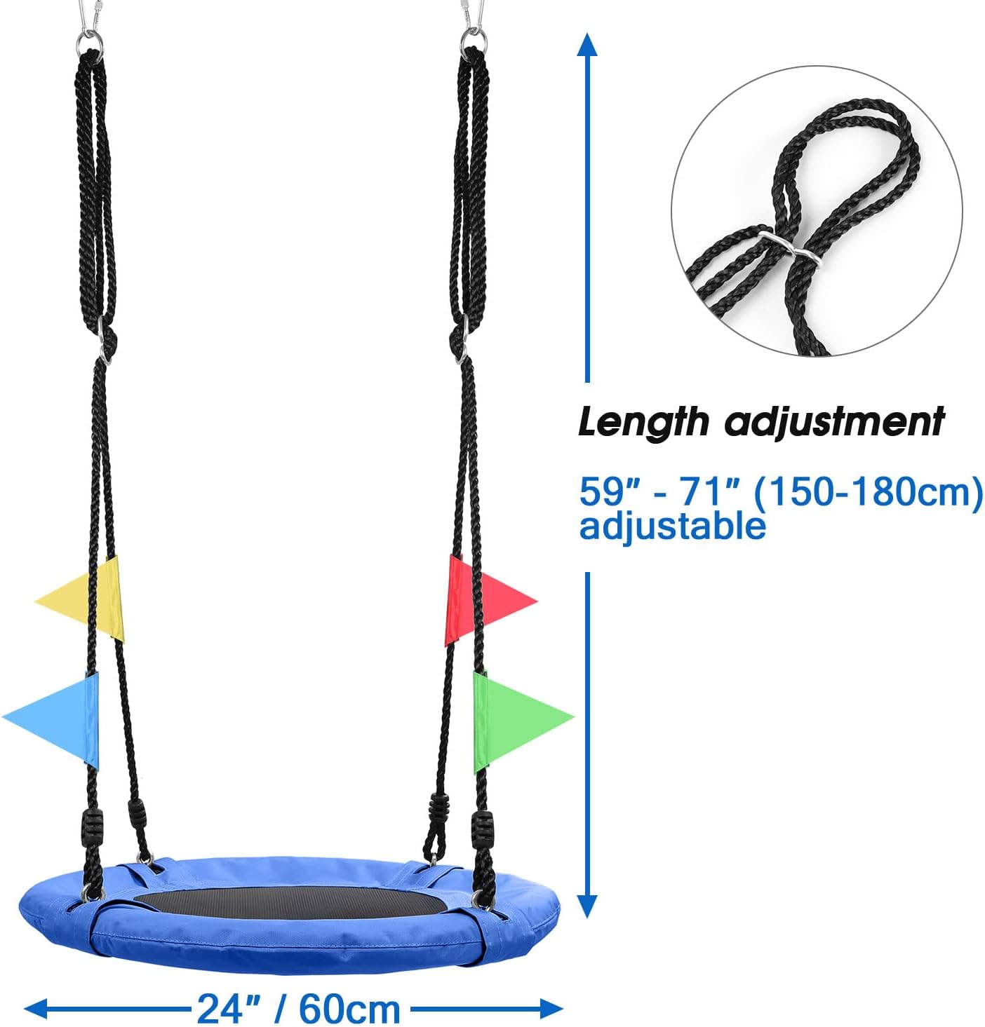 Detalle de Odoland 24" Kid Tree Swing – 360° Saucer Swing with Adjustable Ropes (900D Oxford) for Backyard Fun