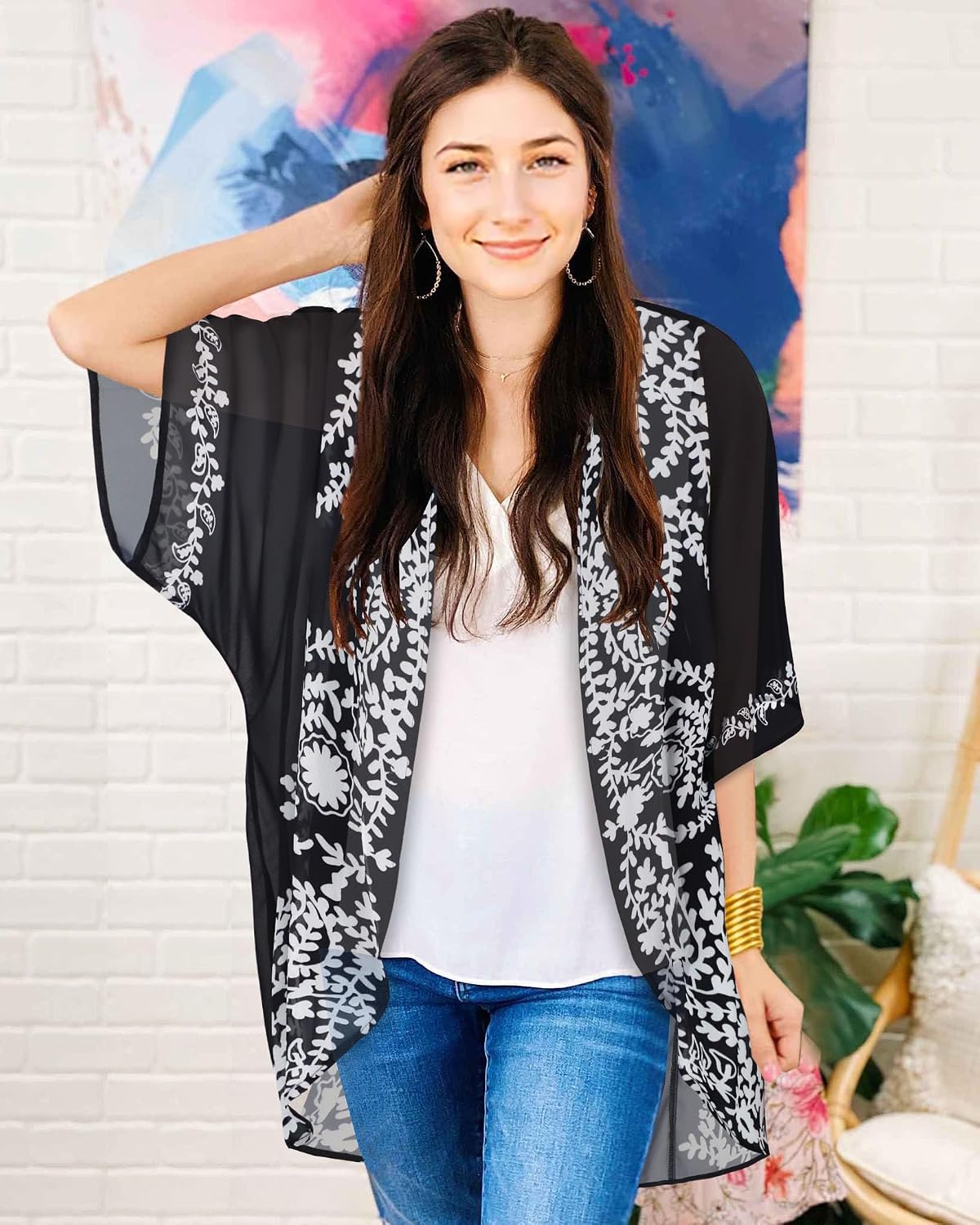 Detalle de CHICGAL Women's Chiffon Kimono Cardigan