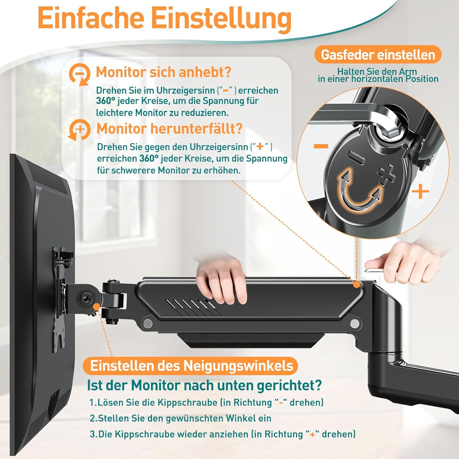 Detalle de ELIVED Monitor-Wandhalterung EV023A für 13–32" bis 9 kg (VESA 75/100) mit 180° Schwenk-, 360° Dreh- und Höhenverstellung