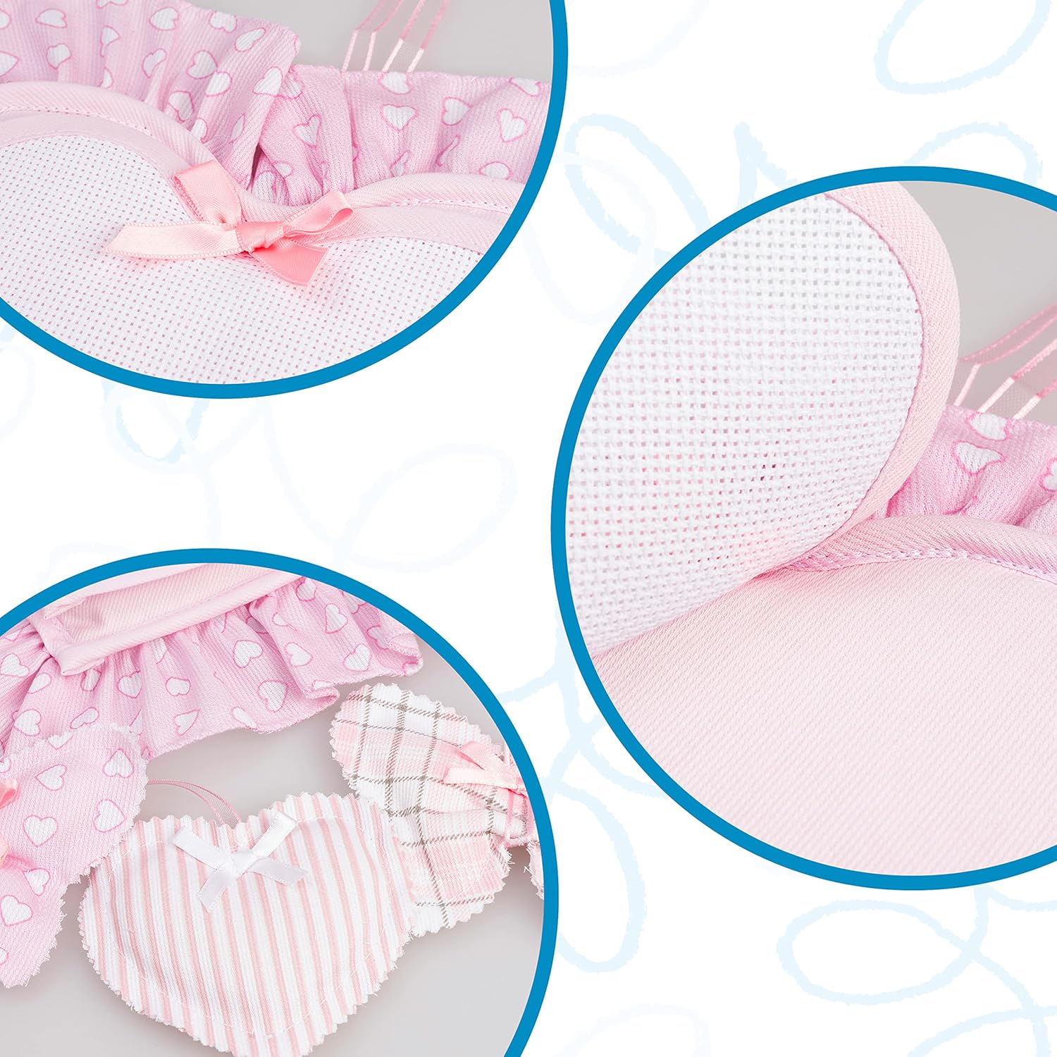 Thumbnail 3 de FILET Fiocco Nascita Cuore in Cotone con Inserto Aida 14 ct e Pendagli Rosa