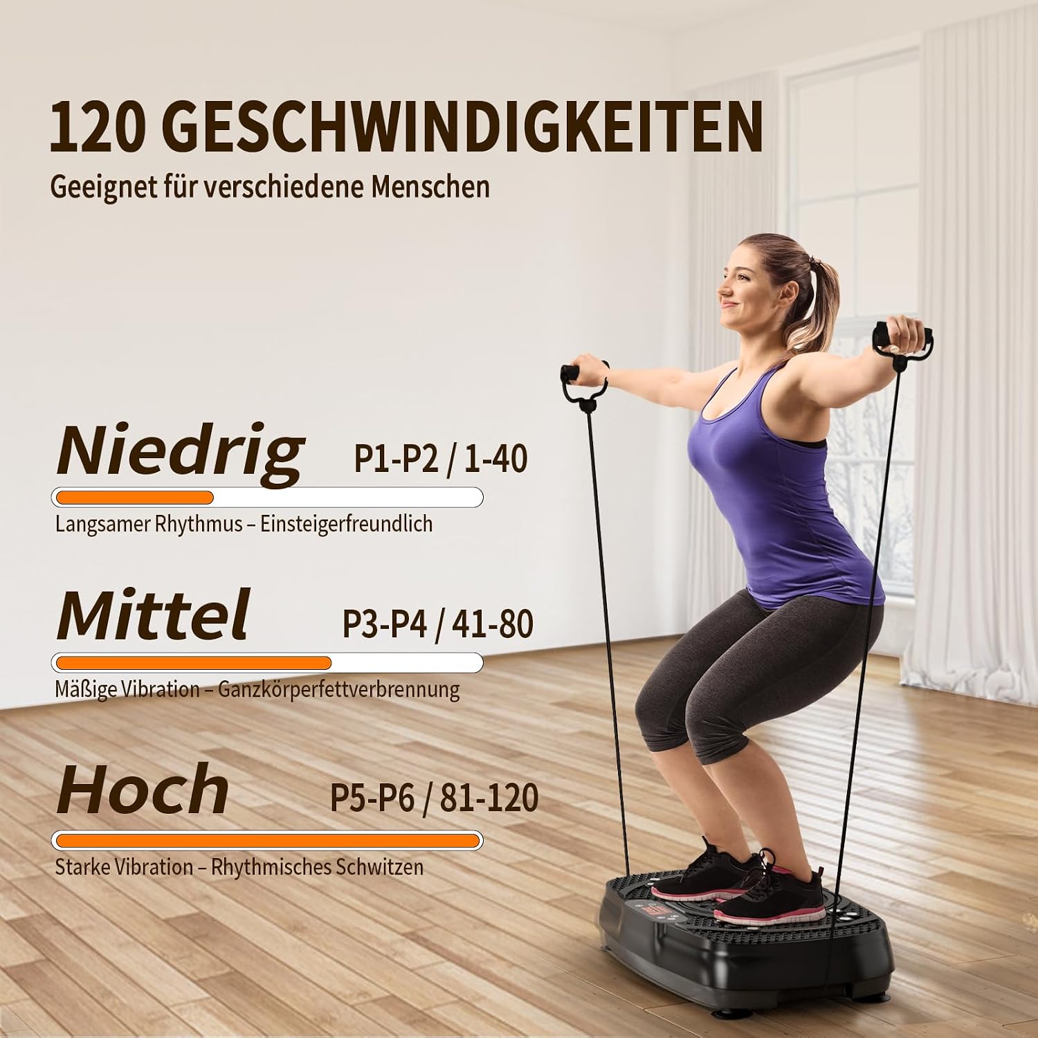 Detalle de TISSCARE Vibrationsplatte | Rüttelplatte für Zuhause – 120 Stufen, 5 Modi, bis 400 lbs