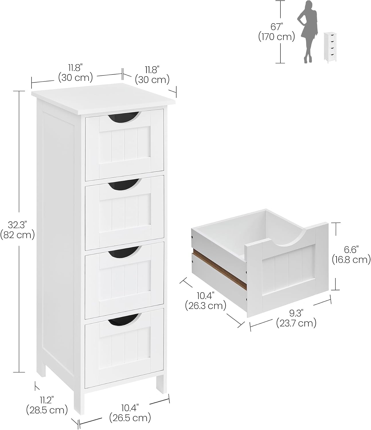 Detalle de VASAGLE Bathroom Storage Cabinet 30 x 30 x 82 cm