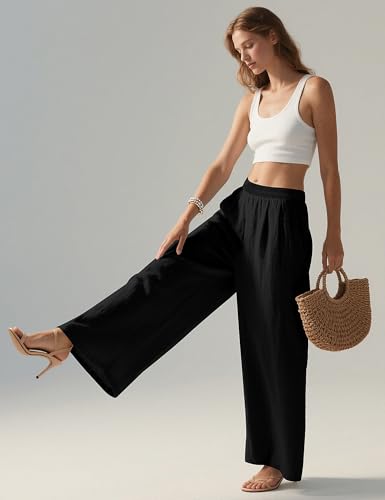 Detalle de Rapbin Womens Linen Trousers Wide Leg Casual Summer Pants – Black