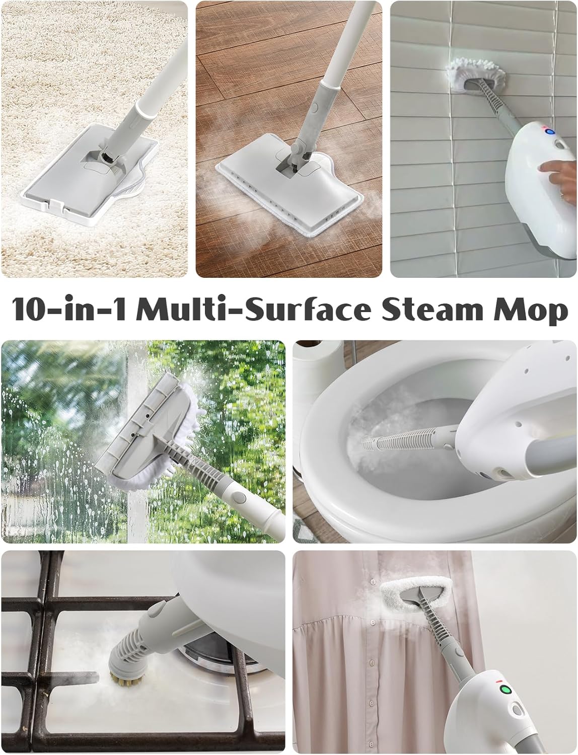 Detalle 2 de Upgraded steam mop with detachable handheld steamer (10-in-1) PureSwirlz, 350ml tank, 10s heat-up
