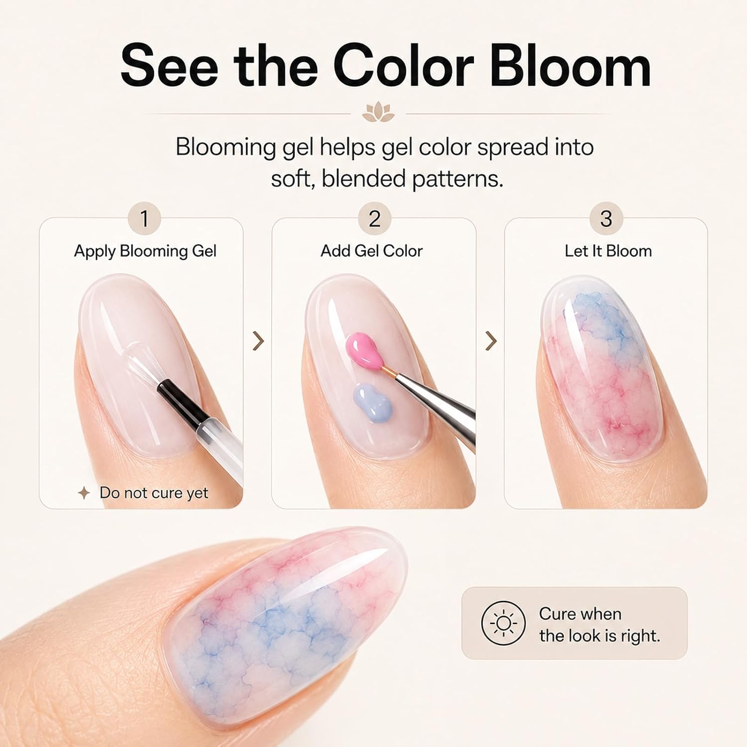 Detalle 2 de Beetles Blooming Gel & Base Top Coat Set – 3pcs 15ml for Marble & Blooming Nail Art