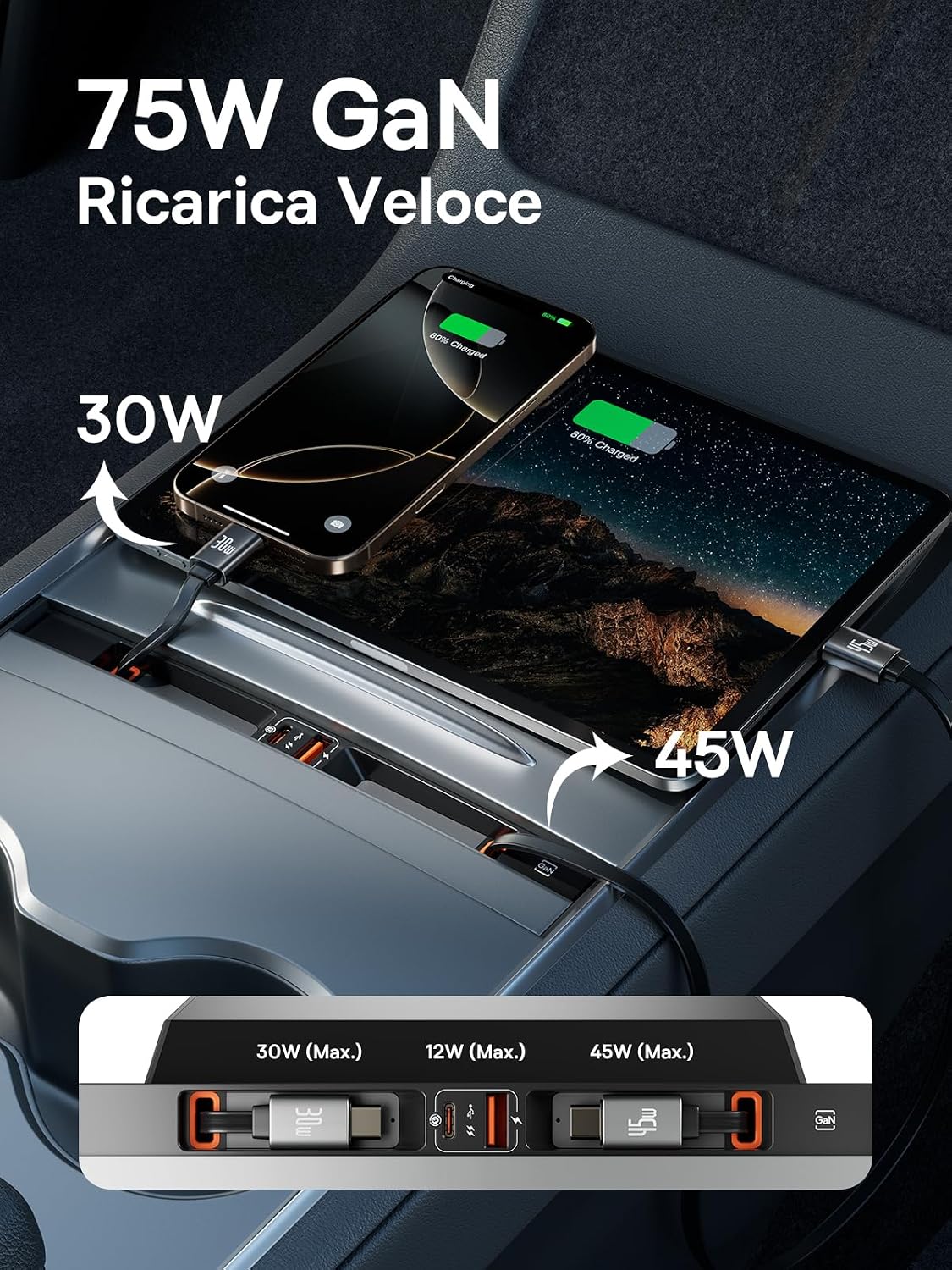 Thumbnail 2 de Baseus Hub USB 45W per Tesla Model 3/Y (2021-2023) 4-in-1: ricarica rapida, hub removibile e cavi retrattili