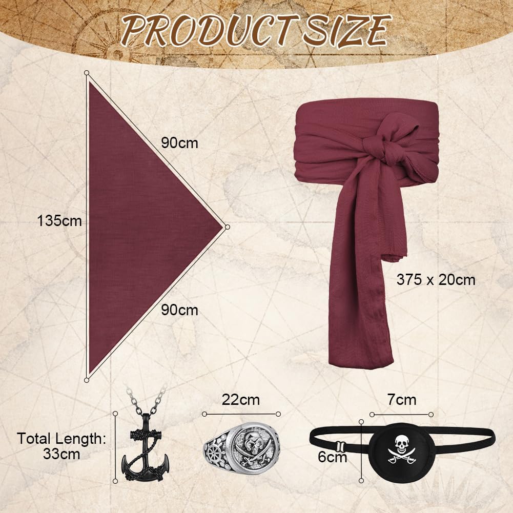 Thumbnail 1 de Alaoo Kit Accessori Pirata da Capitano (bandana, cintura e accessori) per Halloween, Carnevale e feste