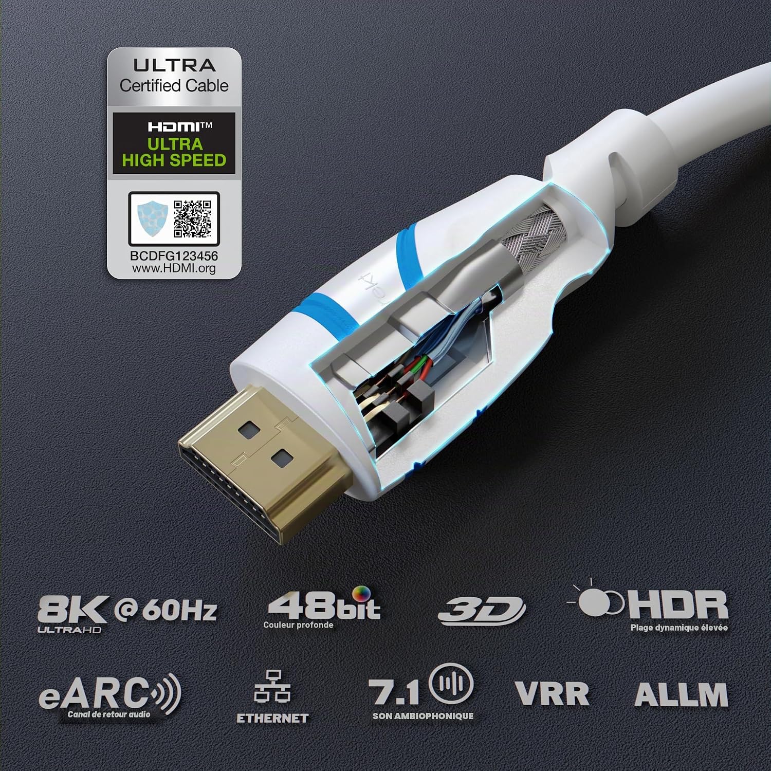 Thumbnail 1 de KabelDirekt – Câble HDMI 2.1b Ultra High Speed 4 m, certifié 10K/8K, blanc