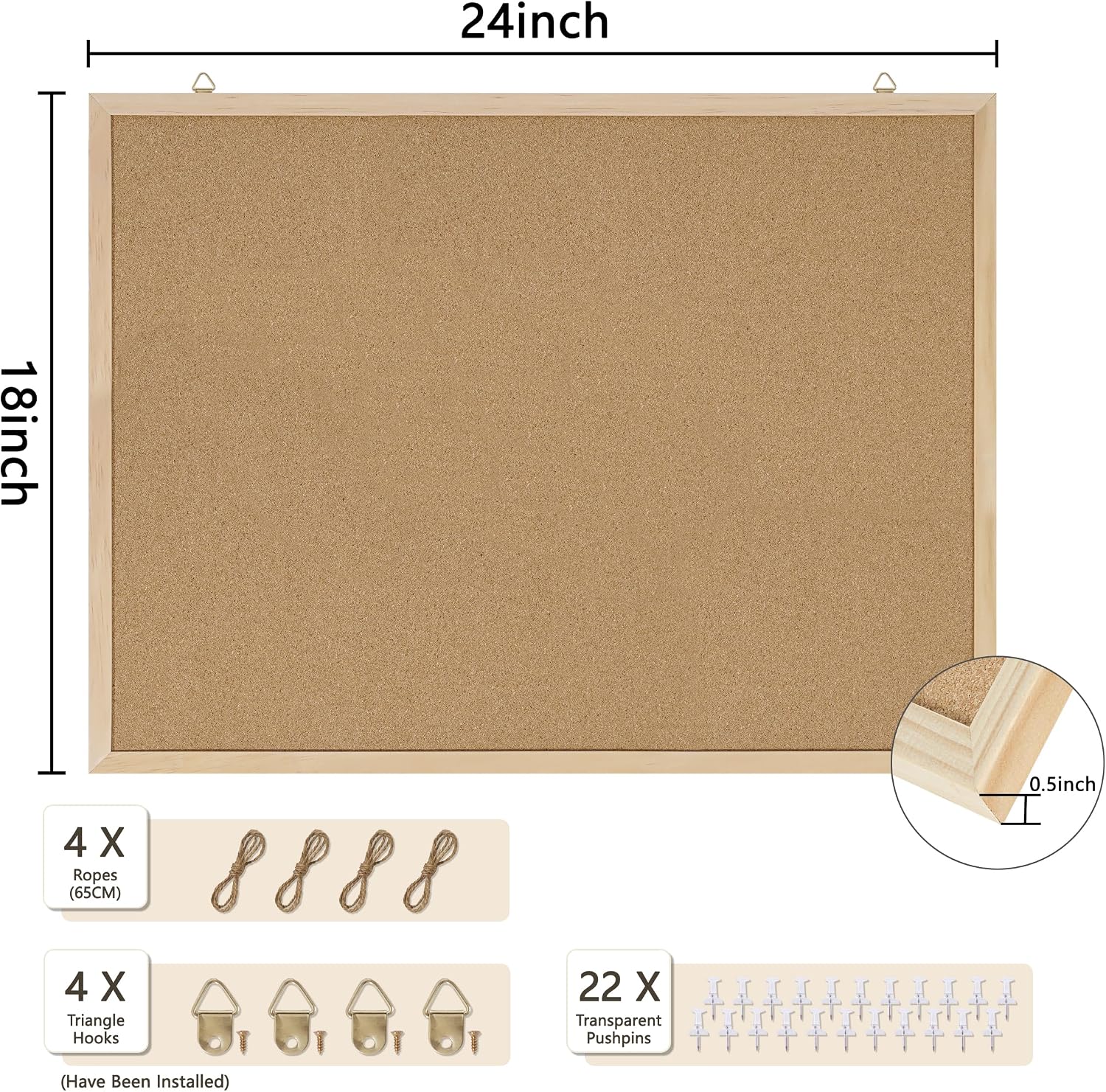 Detalle 2 de DAHAPYBOO HAPYCOBO18X24P2 Cork Bulletin Board, Oak, 24 x 18, 2-Pack