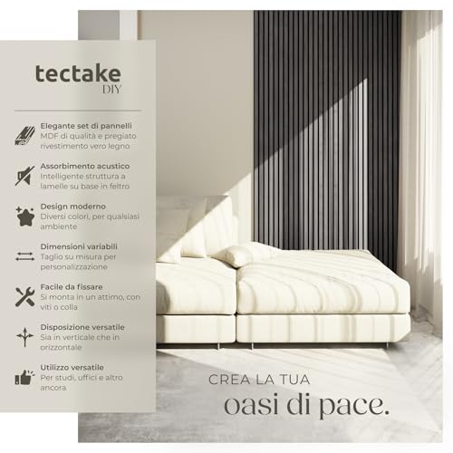 Detalle de tectake Set di 4 Pannelli Acustici Effetto Legno – Quercia Nera, Pannelli Fonoassorbenti Decorativi per Pareti e Soffitti