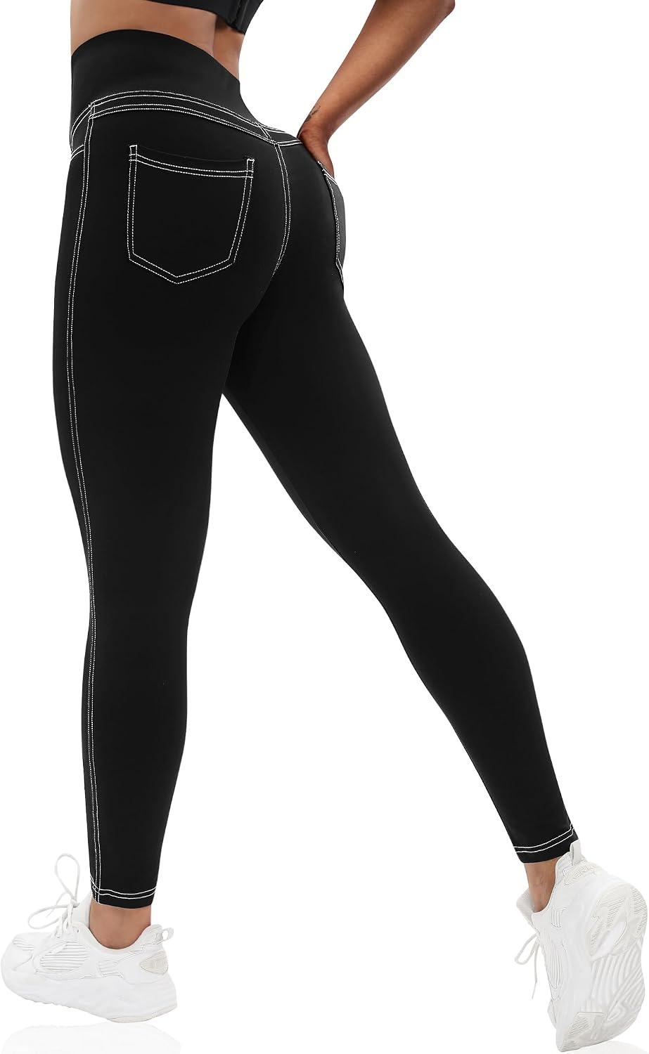 Detalle de VOOVEEYA Curvy Womens Leggings with Back Pockets — High Waisted, Tummy-Control Yoga Pants