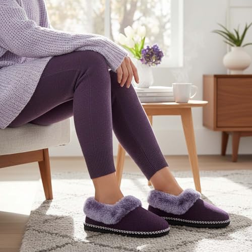 Detalle 2 de EverFoams Women’s Bootie Slippers, Purple, UK Size 6 with Memory Foam