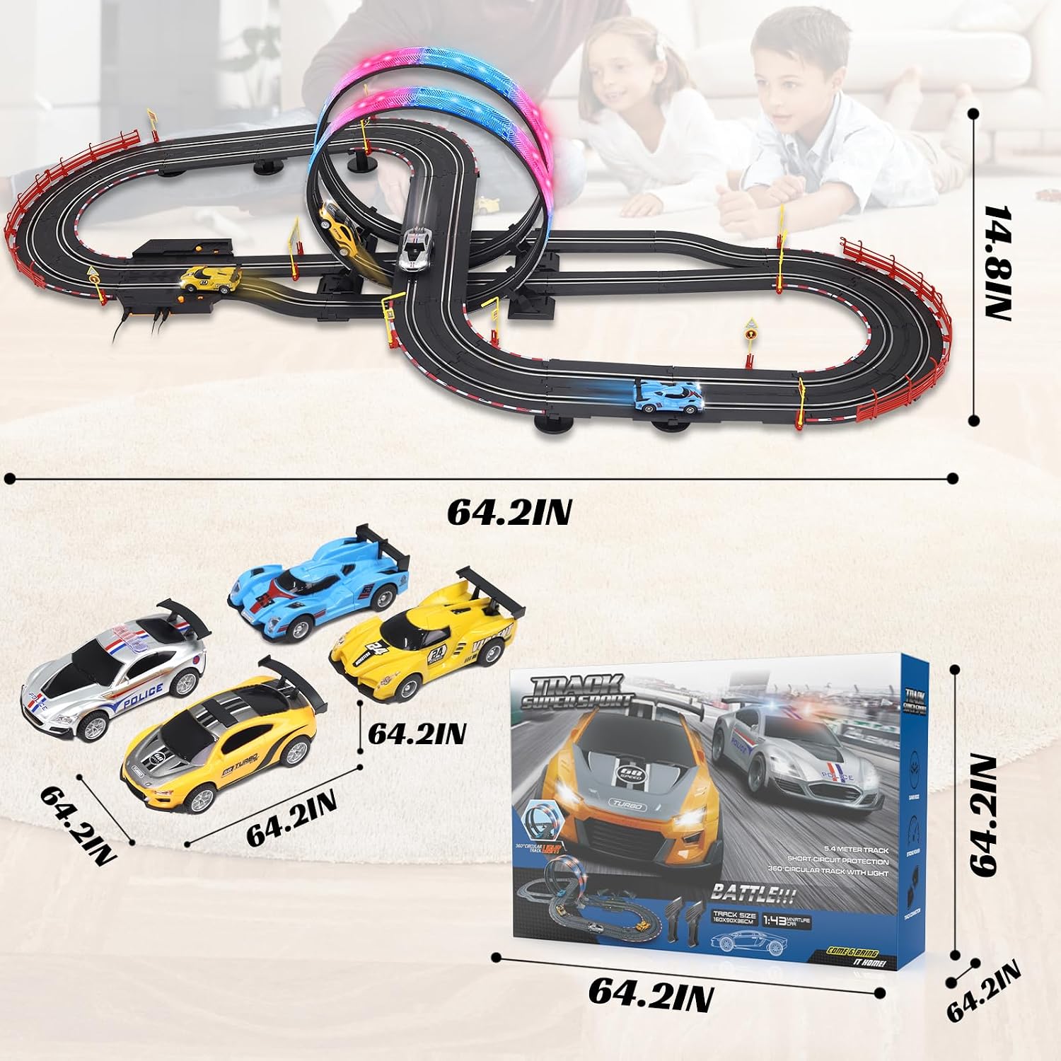Thumbnail 6 de Slot Car Race Track Set 20ft with 4 Cars