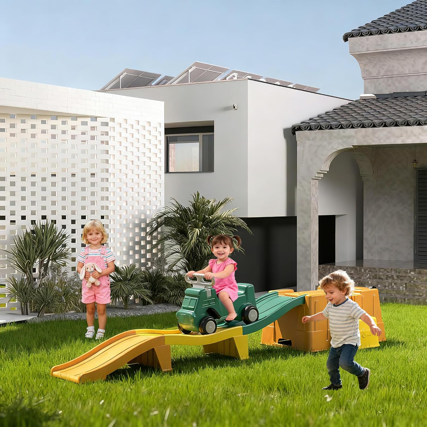 Detalle de HAPPYMATY Up & Down Roller Coaster: Kids Ride On Toy with Built-In Track and Storage