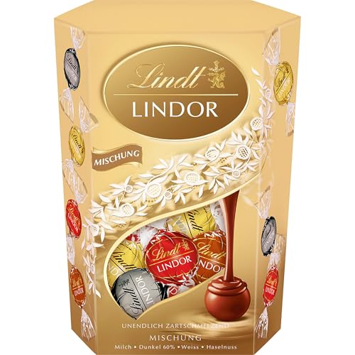 Detalle de Lindt Schokolade | LINDOR Kugeln Mischung, 500 g Cornet – Geschenklevel mit 38 zart schmelzenden Kugeln