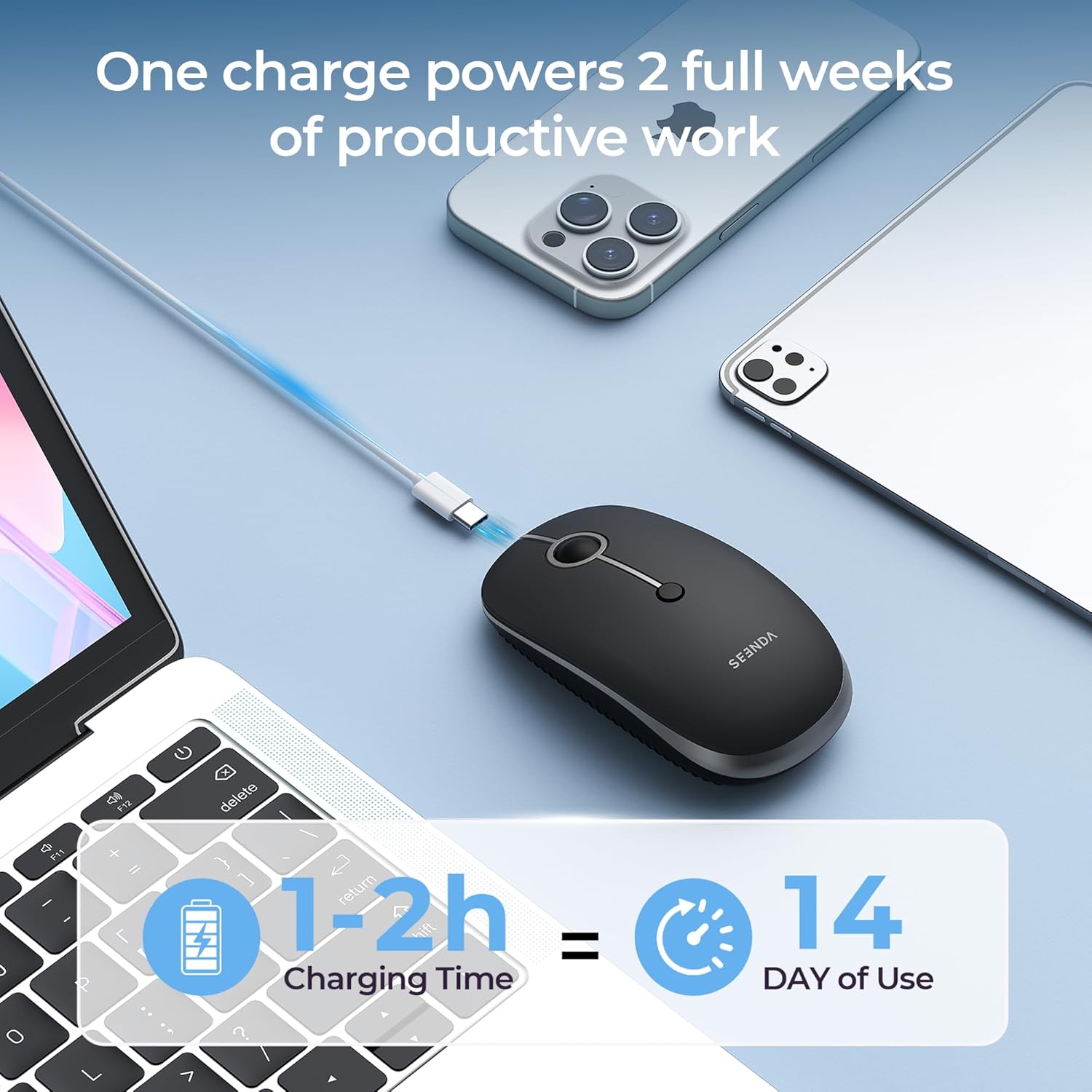 Thumbnail 5 de Seenda MOU001 Rechargeable Silent Bluetooth Wireless Mouse – 3-Device Connectivity