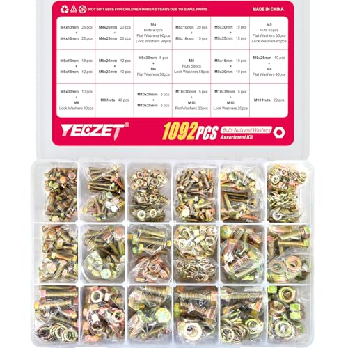 Thumbnail 6 de Kit YEEZET de boulons et écrous hexagonaux 1092 pièces – 21 tailles M4–M10, finition zincée jaune, boîtier de rangement