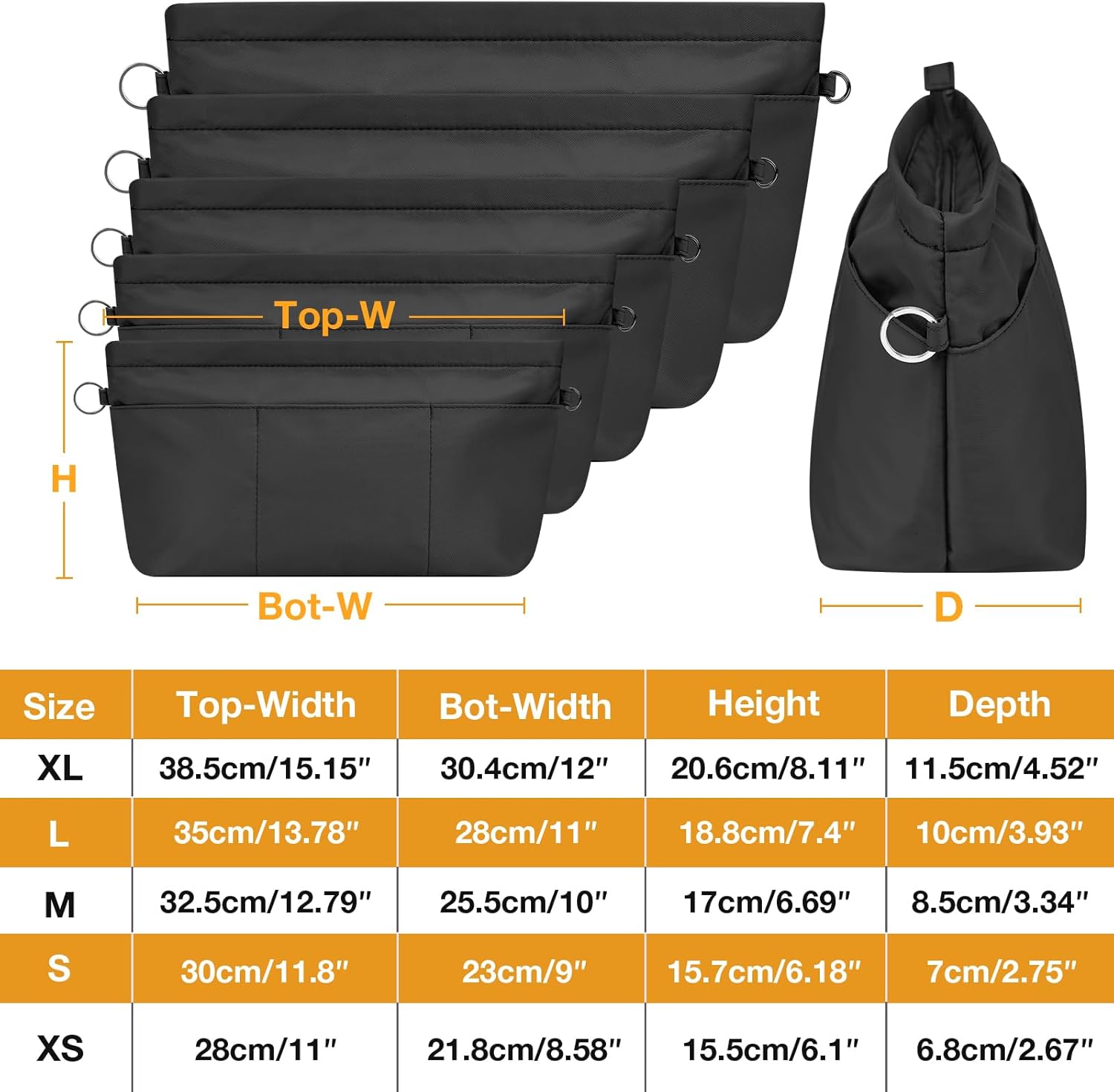 Thumbnail 5 de Betoores Handtaschen Organizer aus wasserdichtem Nylon mit Reißverschluss und Schlüsselbund – Schwarz