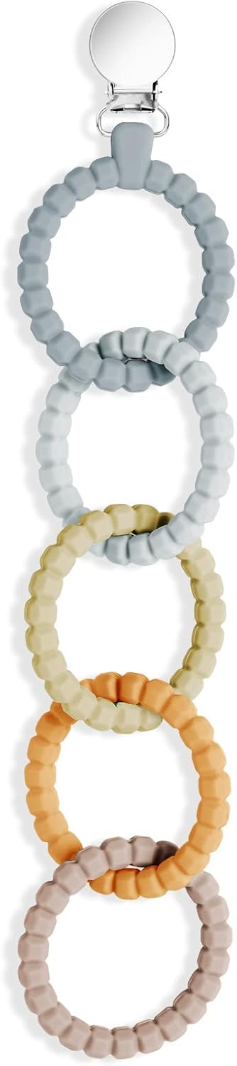 Vicloon Dentizione Neonati: set da 5 anelli massaggiagengive in silicone con clip per ciuccio