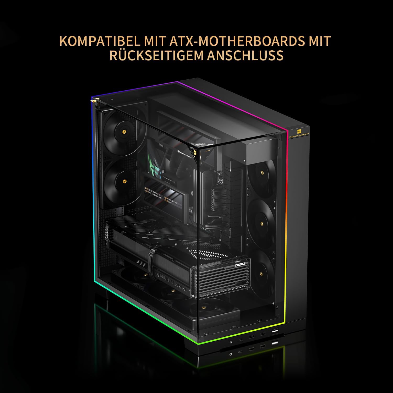 Detalle de Thermalright A70 VISION Full Tower PC Case with 9.16-inch Display and Mesh Ventilation