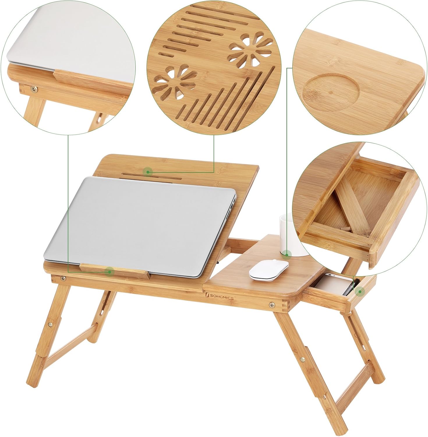 Thumbnail 6 de SONGMICS Bamboo Laptop Desk: Foldable Bed Table with Adjustable Height and Tilting Surface