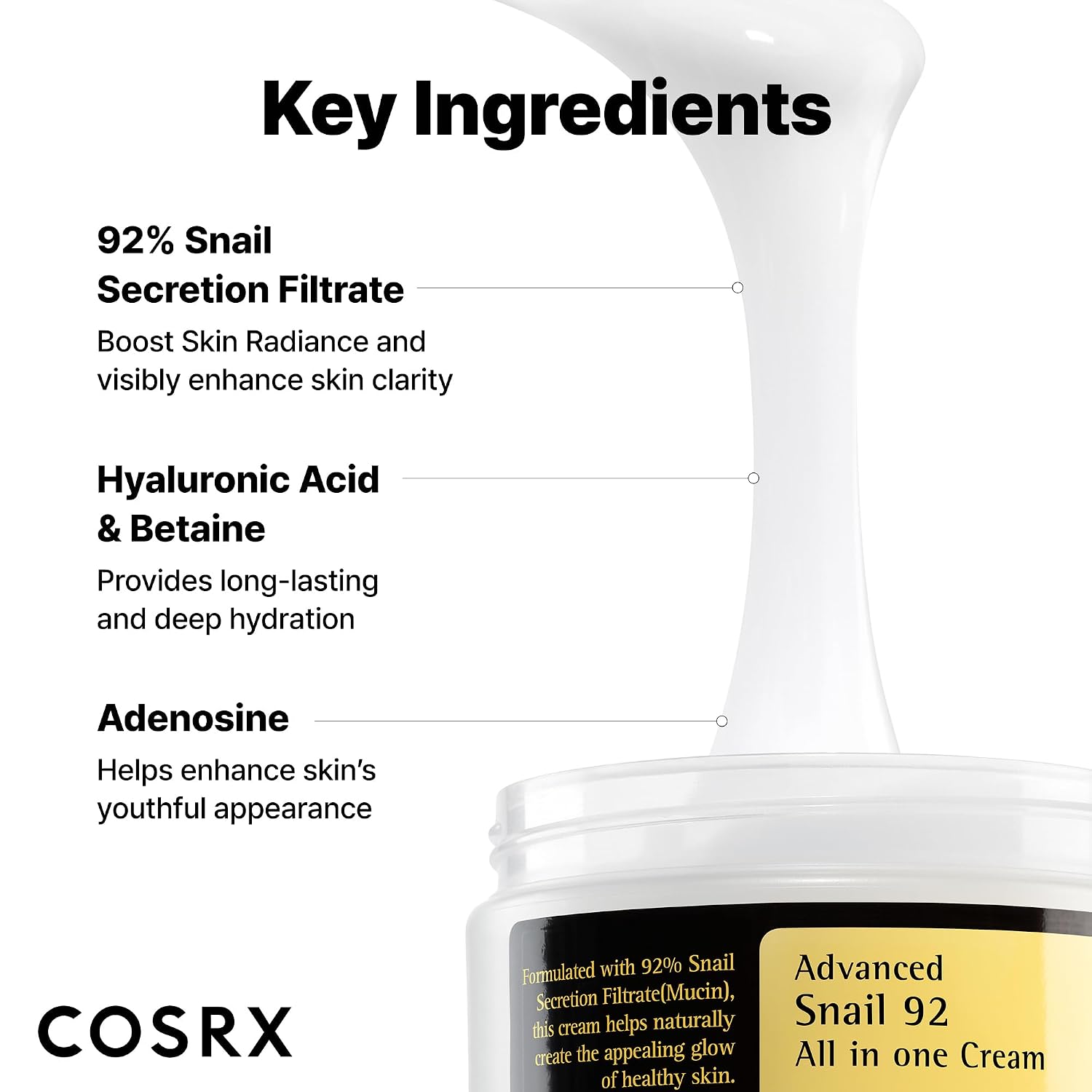 Detalle 2 de COSRX Snail Mucin 92% Face Moisturizer for Soft & Glowy Skin (3.52 oz)